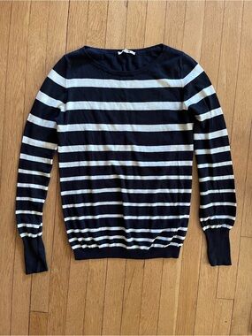 J Brand Cotton/Cashmere Navy and White Striped Sweater
